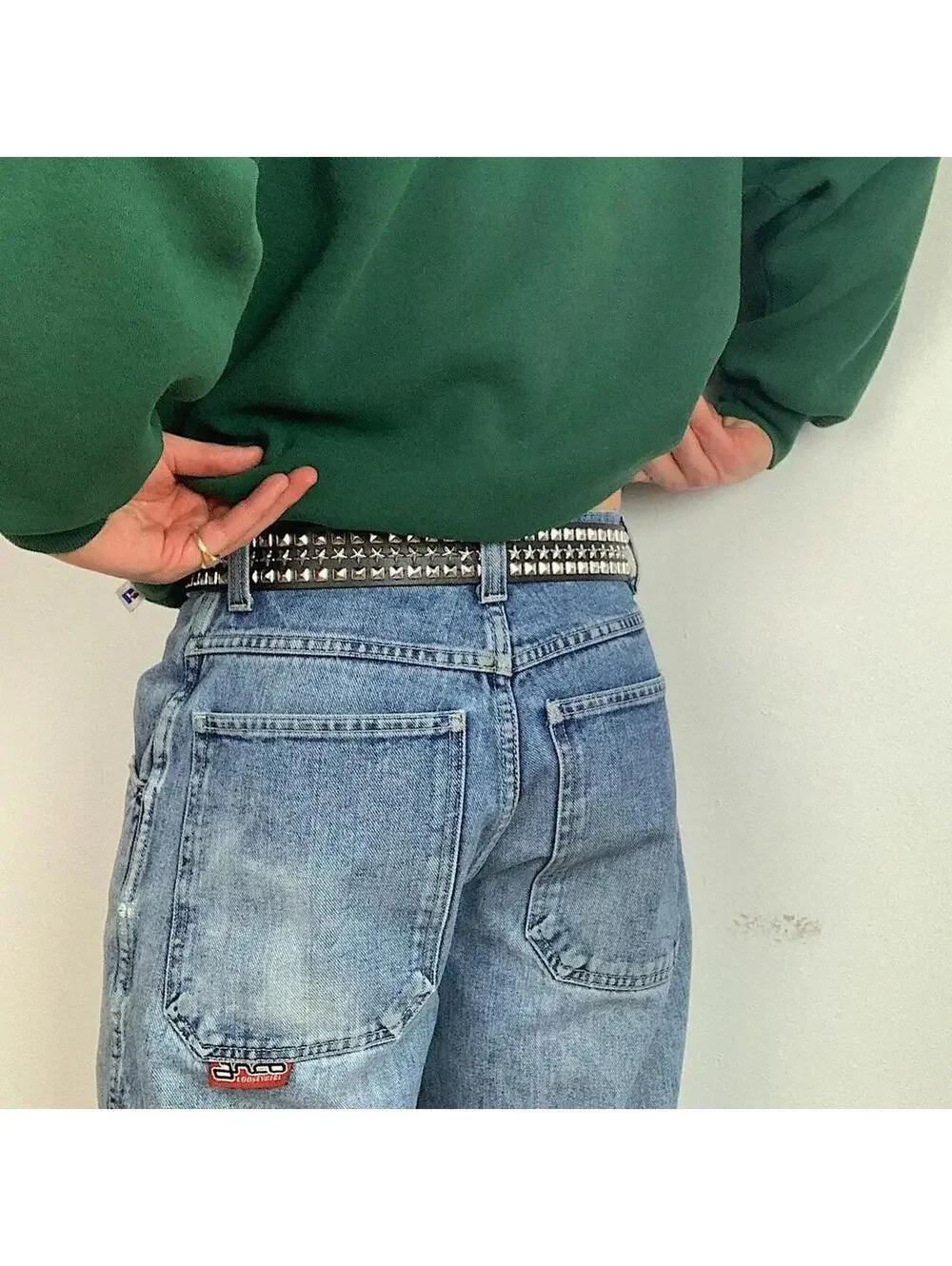 Y2k 2000s style star studded grunge emo black and silver belt. High quality!